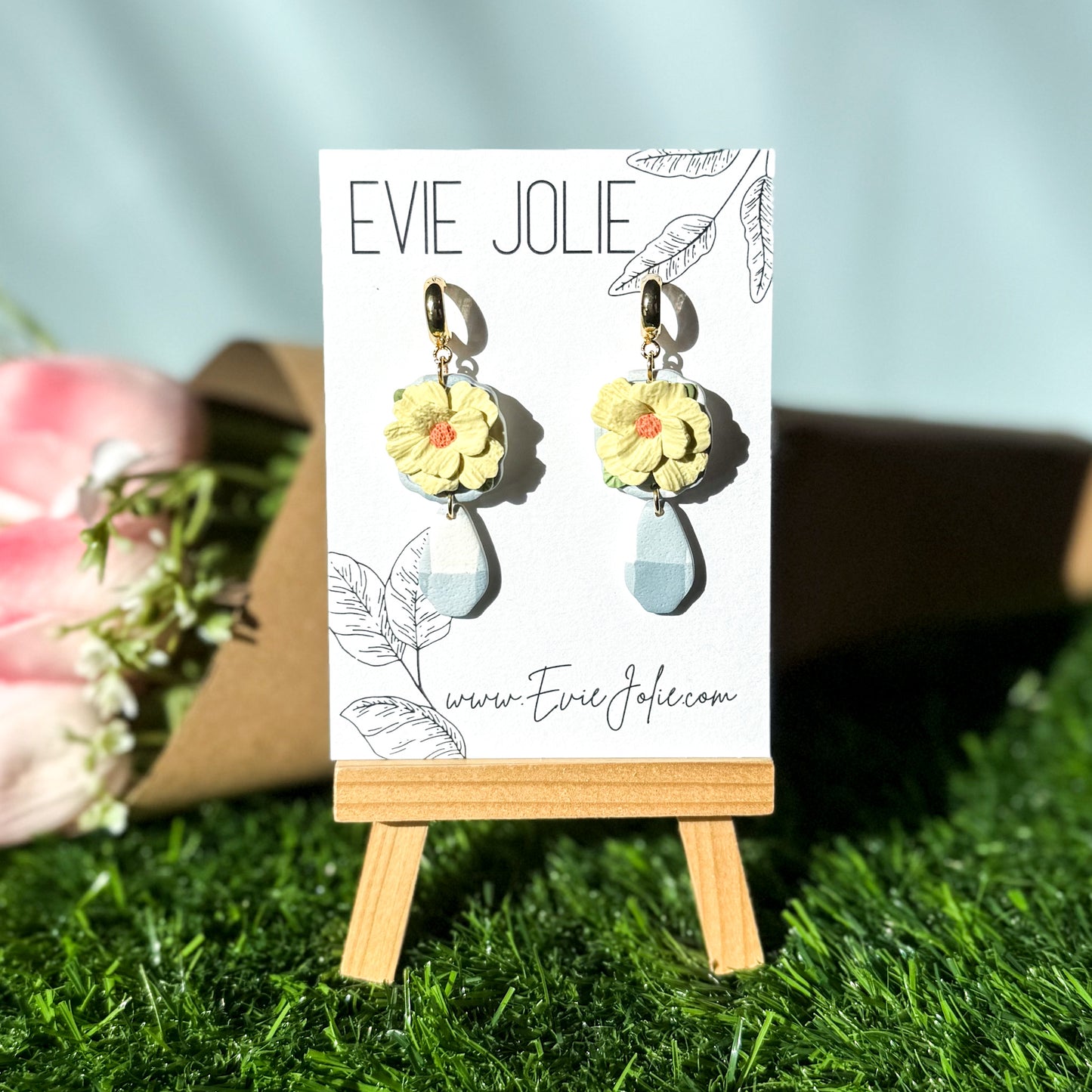 Gingham Floral | Faux Huggie Dangles
