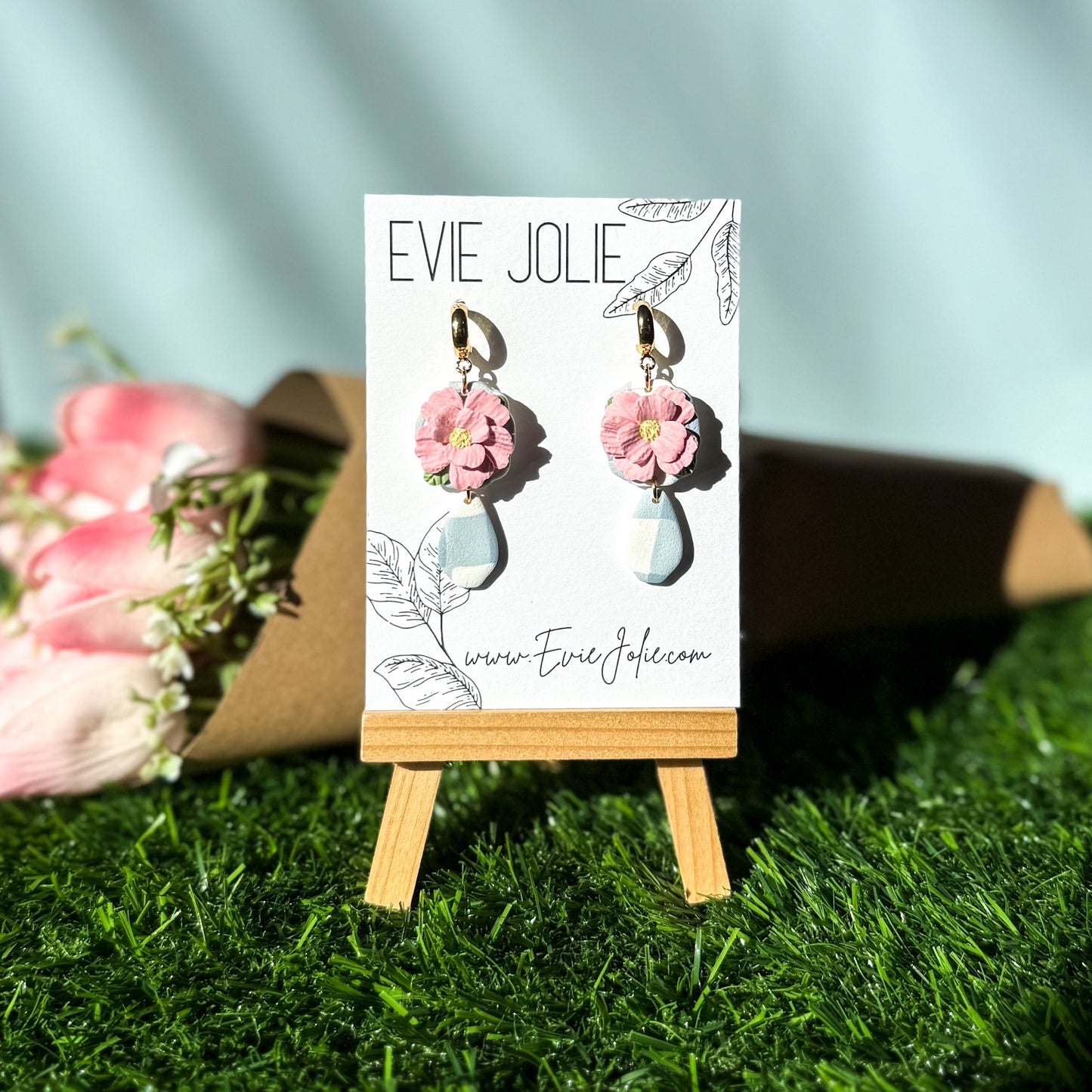 Gingham Floral | Faux Huggie Dangles