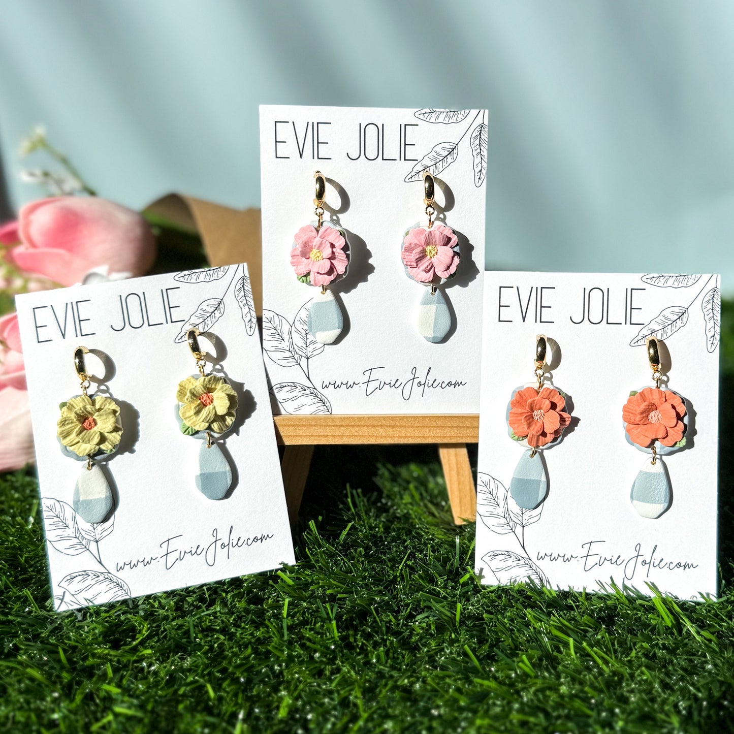 Gingham Floral | Faux Huggie Dangles