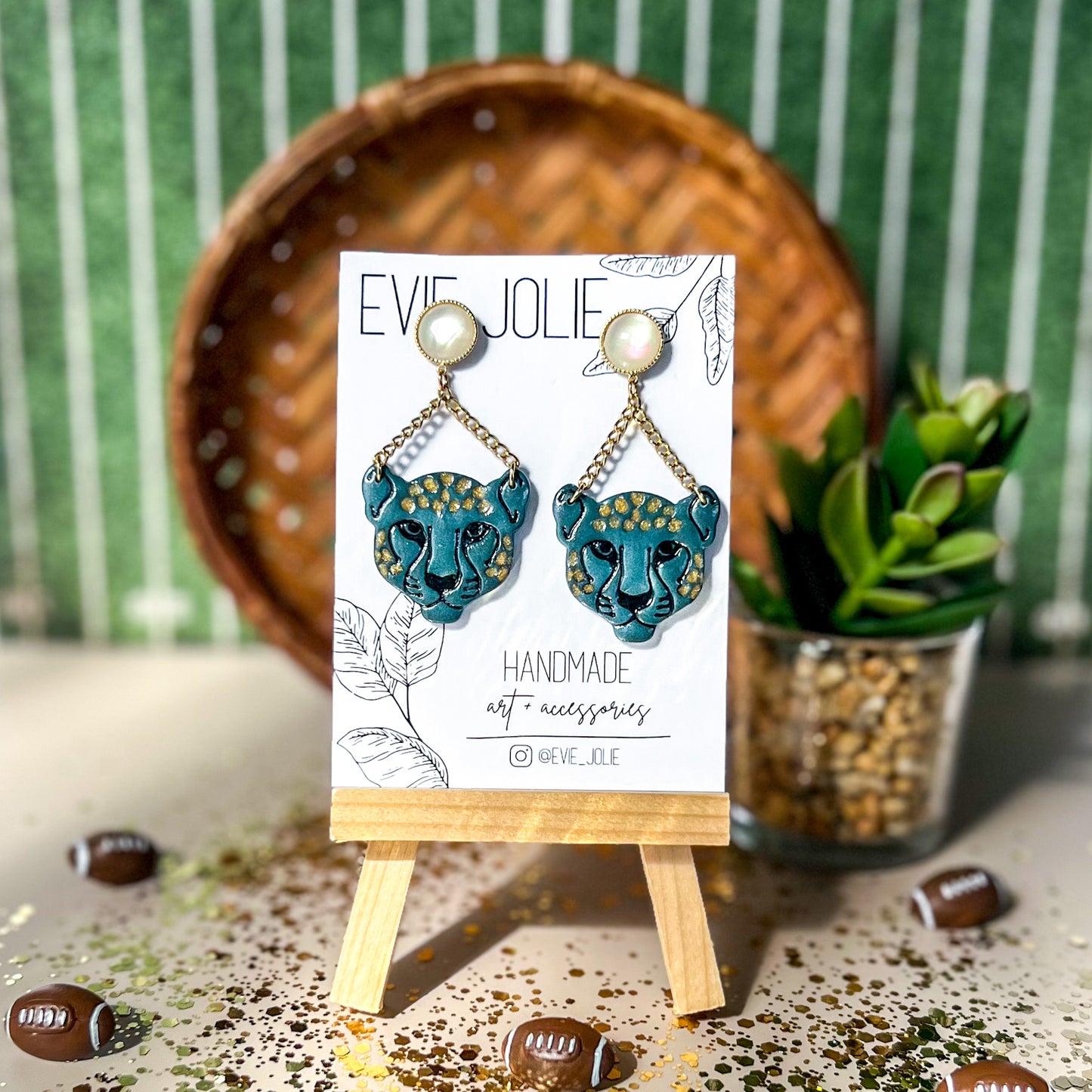 Jaguar Dangles | Teal + Gold