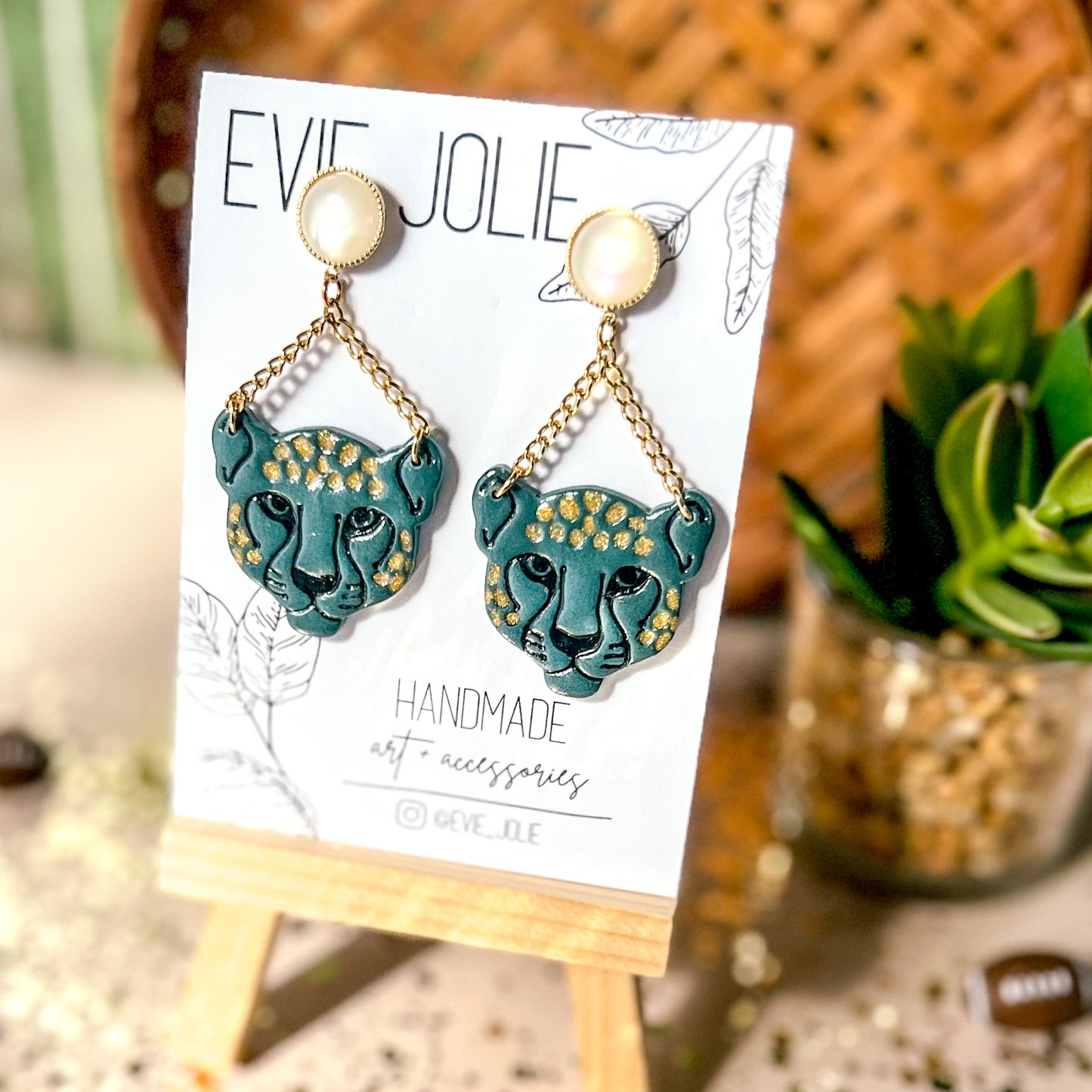 Jaguar Dangles | Teal + Gold