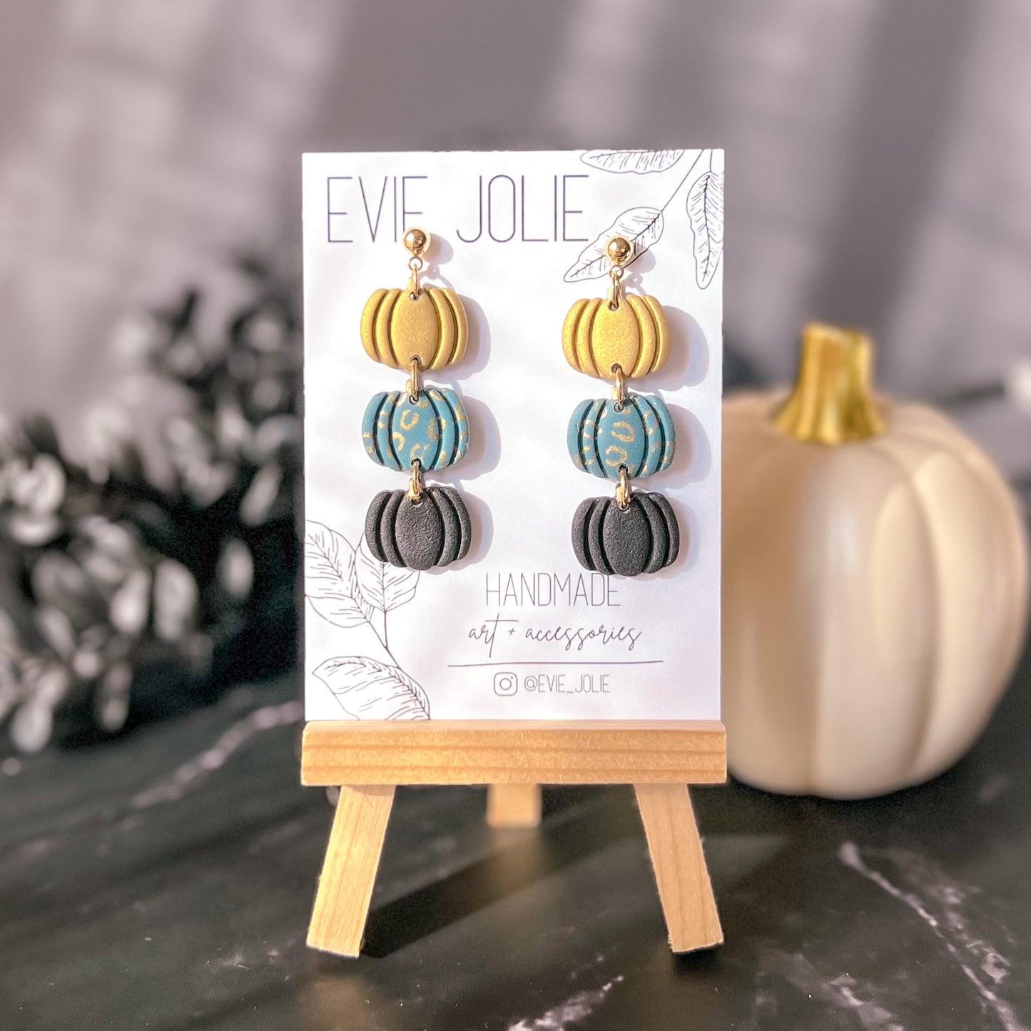 Trio Pumpkins | Teal + Gold | Dangles