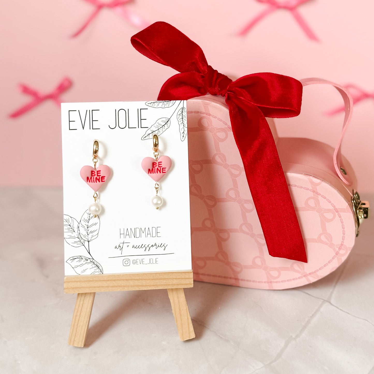 'Be Mine' Heart + Pearl Dangles