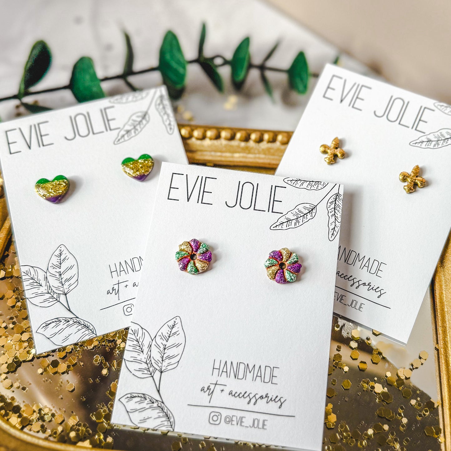 Mardi Gras Studs | Fleur-de -Lis • Hearts • King Cakes