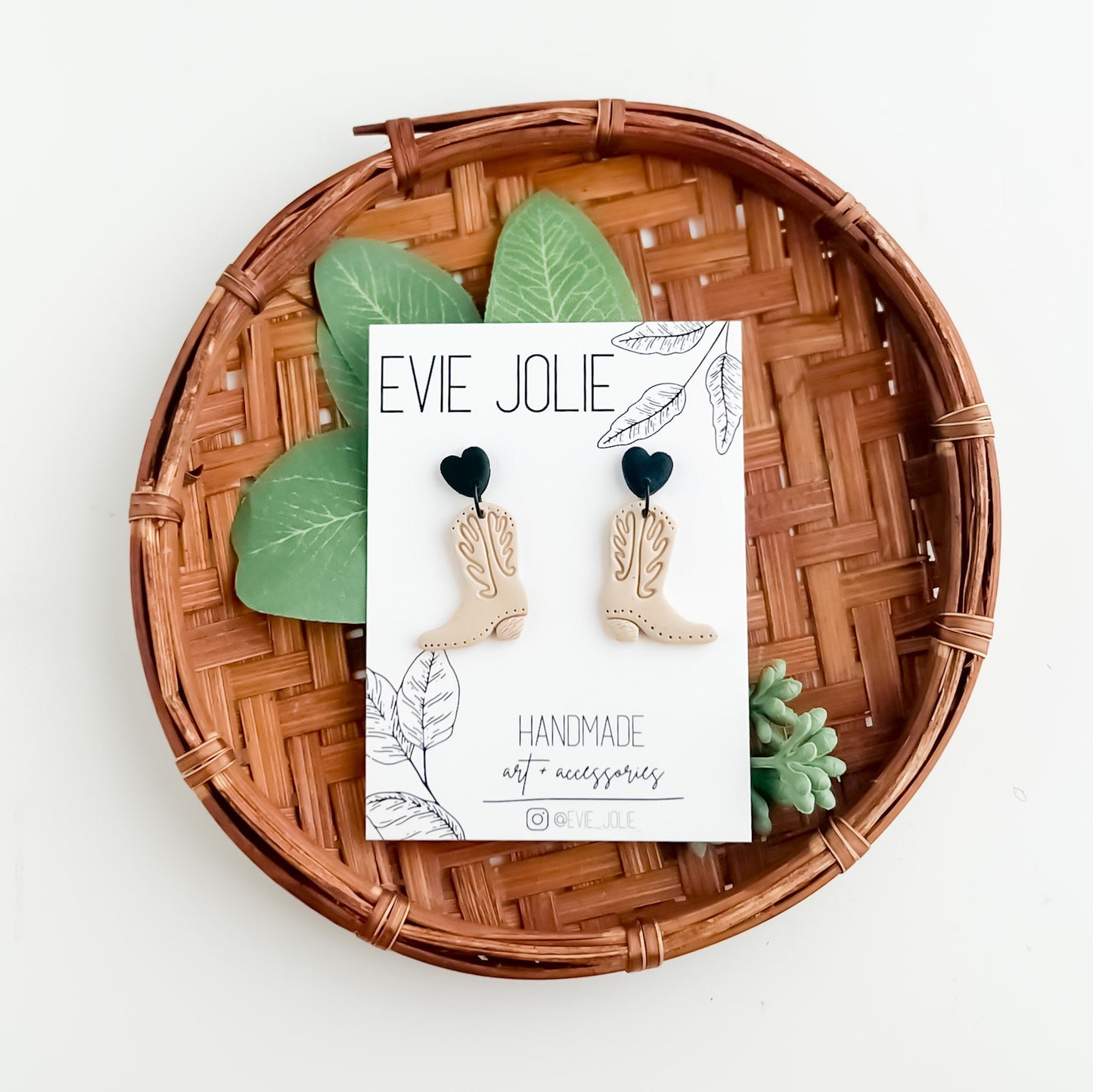 Cowboy Boot Dangles | Beige + Black