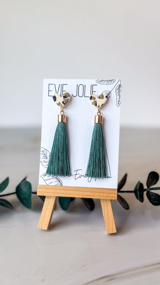 Heart Tassel | Teal Dangles